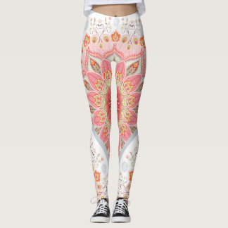 Peacock Feathers, Blommigt Round Ornament. Leggings