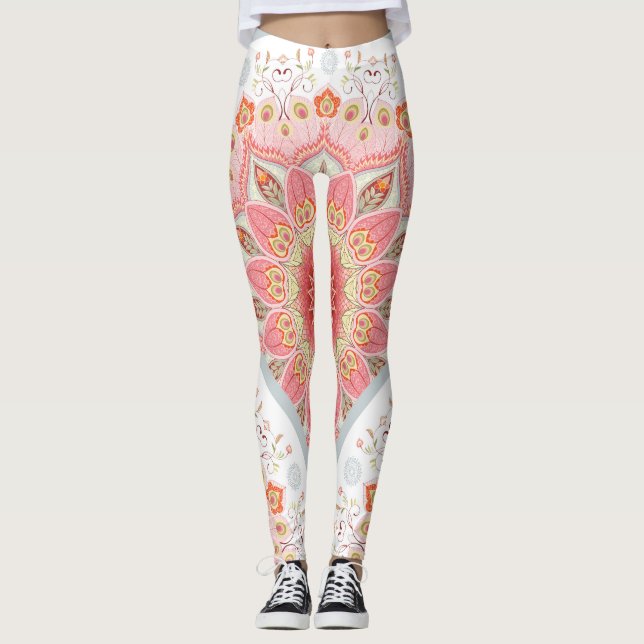 Peacock Feathers, Blommigt Round Ornament. Leggings (Framsida)