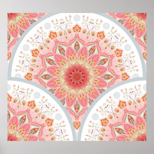 Peacock Feathers, Blommigt Round Ornament. Poster