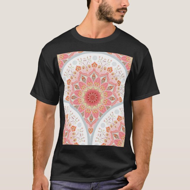Peacock Feathers, Blommigt Round Ornament. T Shirt (Framsida)