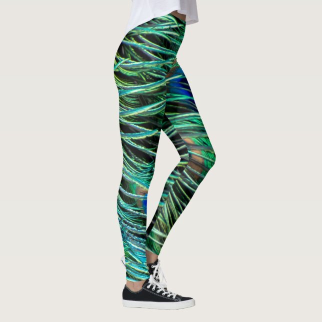 Peacock Feathers Blue Grönt Lila Leggings (Höger)