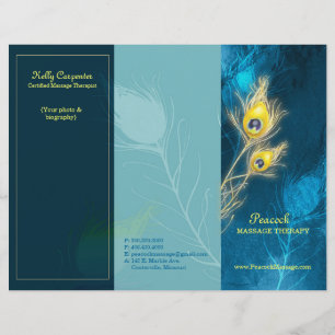 Peacock Feathers Blue Tri Fold Business Brochures