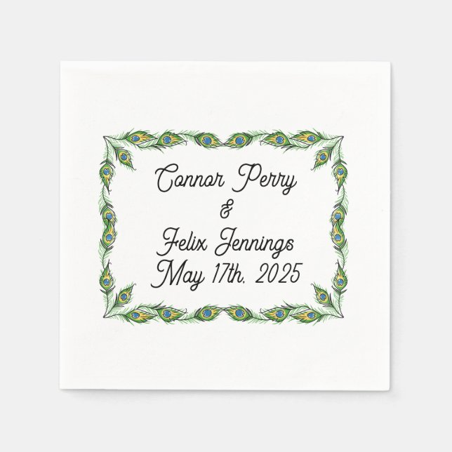 Peacock Feathers Bröllop Cocktail Pappersservett (Framsidan)