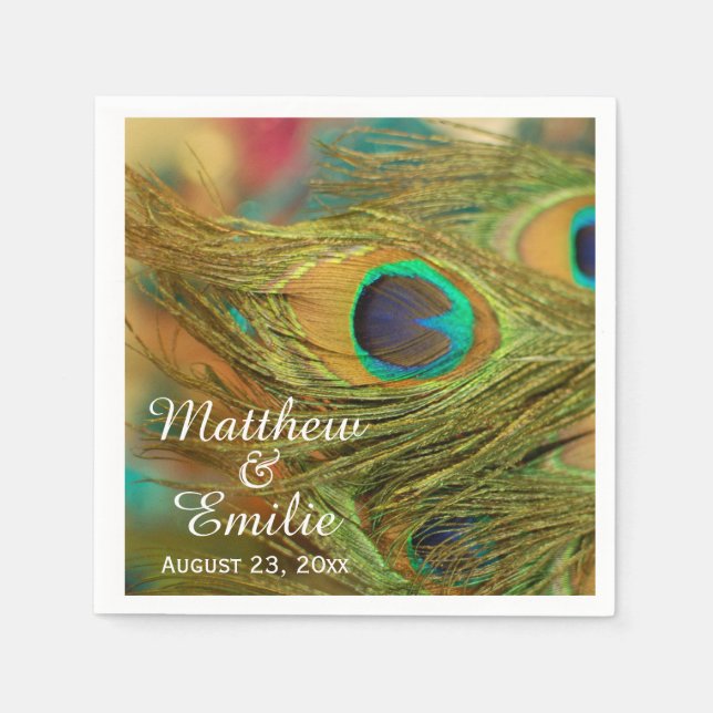 Peacock Feathers Bröllop Napkins Pappersservett (Framsidan)