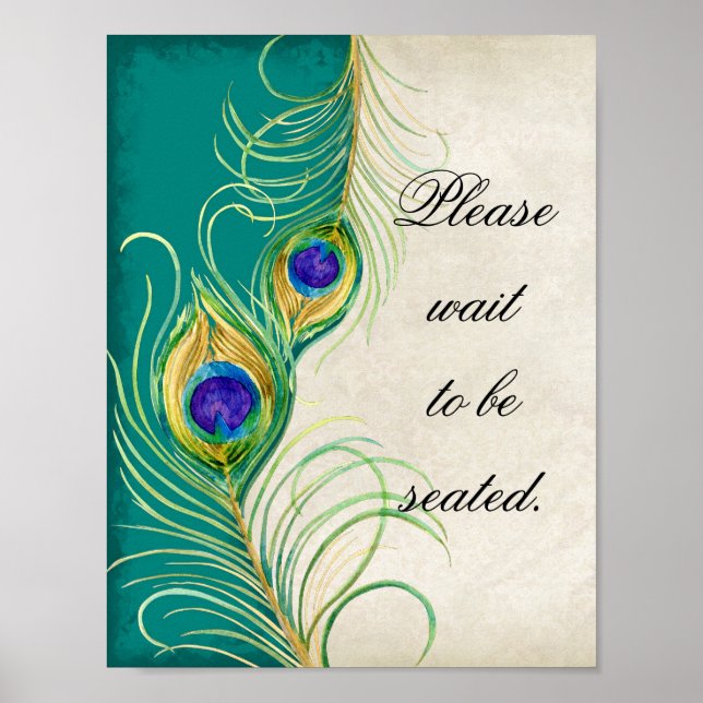 Peacock Feathers Bröllop Photography Booth Sign Poster (Framsidan)