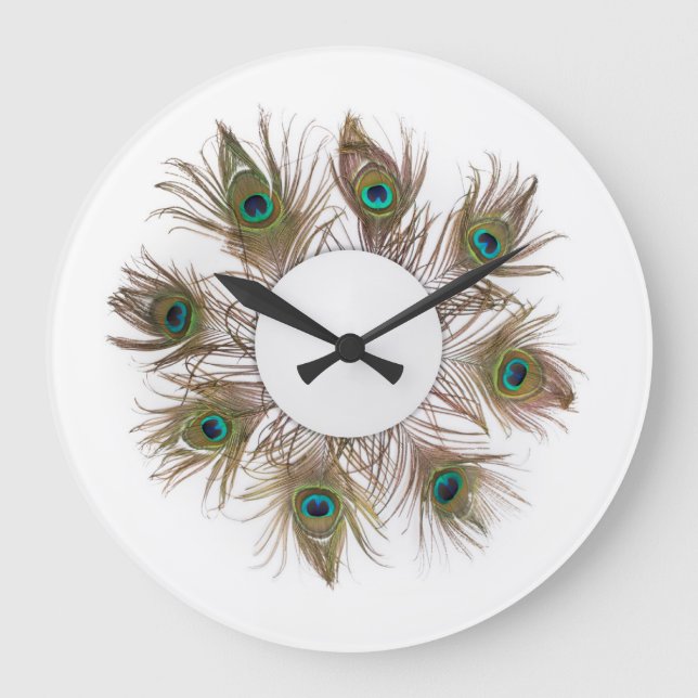 Peacock Feathers Clock Stor Klocka (Framsida)