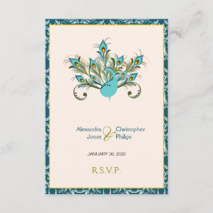 Peacock Feathers Damask Wedding OSA Kort