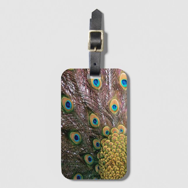 Peacock Feathers Emerald Grönt och Guld Bagagebricka (Framsida vertikal)