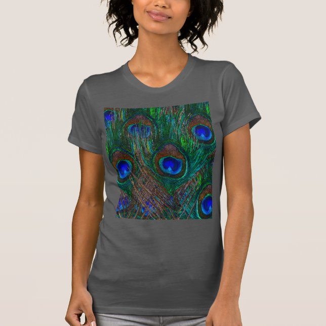 Peacock Feathers Etching Stil T Shirt (Framsida)