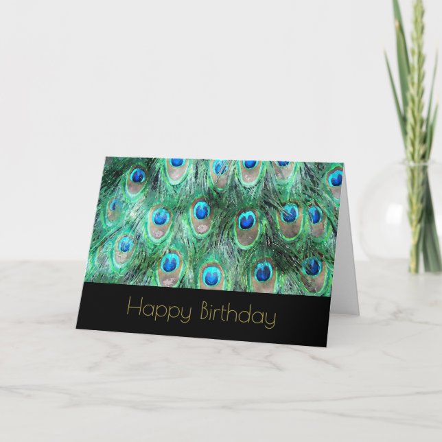 Peacock Feathers Exotic Vild Watercolor Birthday Kort (Framsida)