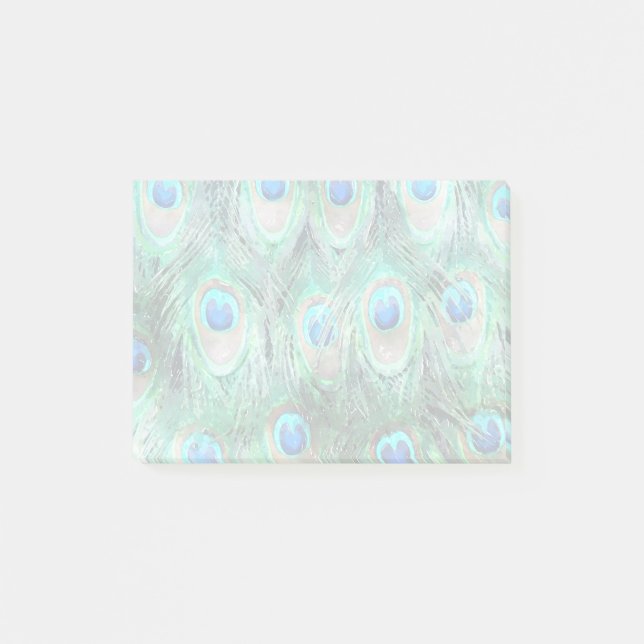 Peacock Feathers Exotic Vild Watercolor Mönster Post-it Block (Framsida)