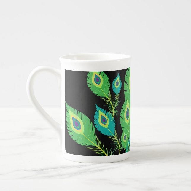 Peacock Feathers | Fåglar av husdjur | Natur Benporslin Mugg (Vänster)
