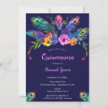 Peacock Feathers & Flowers Lila Quinceañera