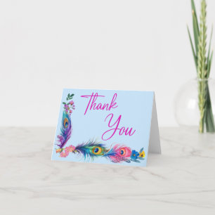 Peacock Feathers & Flowers Quinceañera Baby blue Tack Kort