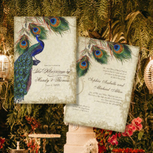 Peacock & Feathers Formal Bröllop Tea Nedfläckad Inbjudningar