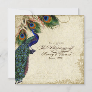 Peacock & Feathers Formal Bröllop Tea Nedfläckad Inbjudningar