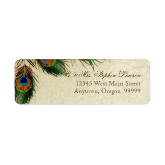 Peacock & Feathers Forme Bröllop Matching Adress Returadress Etikett