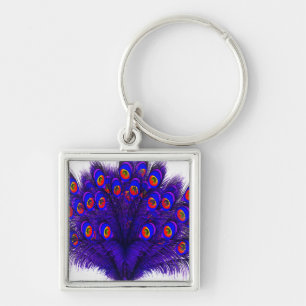 Peacock Feathers Fyrkantig Silverfärgad Nyckelring