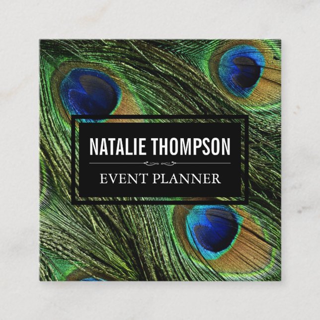 Peacock Feathers Fyrkantigt Visitkort (Framsida)