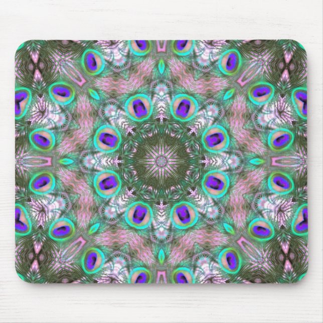 Peacock Feathers Geometric Mandala Mousepad Musmatta (Framsidan)