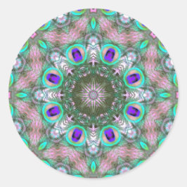 Peacock Feathers Geometric Mandala Sticker Runt Klistermärke