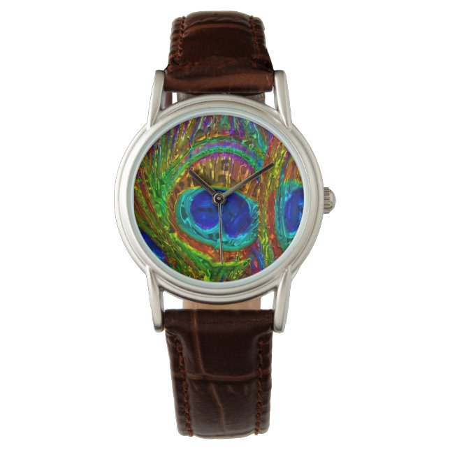 Peacock Feathers Glass Art Watch och Numeralternat Armbandsur (Framsida)