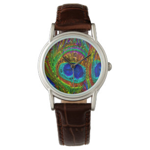 Peacock Feathers Glass Art Watch och numeriska alt Armbandsur