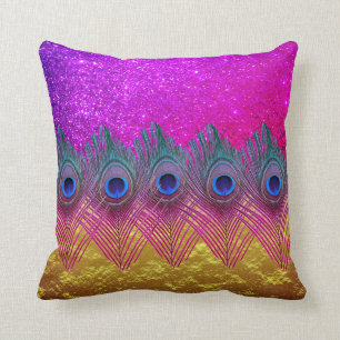 Peacock Feathers Glittery Rosa Gold Foil Sparkly Kudde