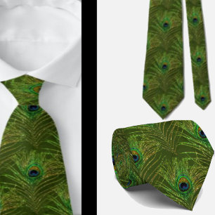 Peacock Feathers Grönt Guld Neck Tie Necktie Slips