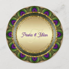 Peacock Feathers Guld Modern Indian Bröllop Meny