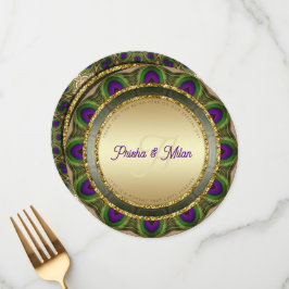 Peacock Feathers Guld Modern Indian Bröllop Meny