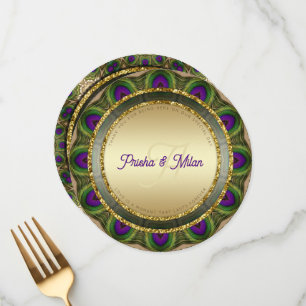 Peacock Feathers Guld Modern Indian Bröllop Meny