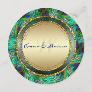 Peacock Feathers Guld Round Bröllop Menu-kort Meny