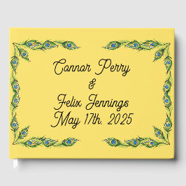 Peacock Feathers Gult Bröllop Gästböcker