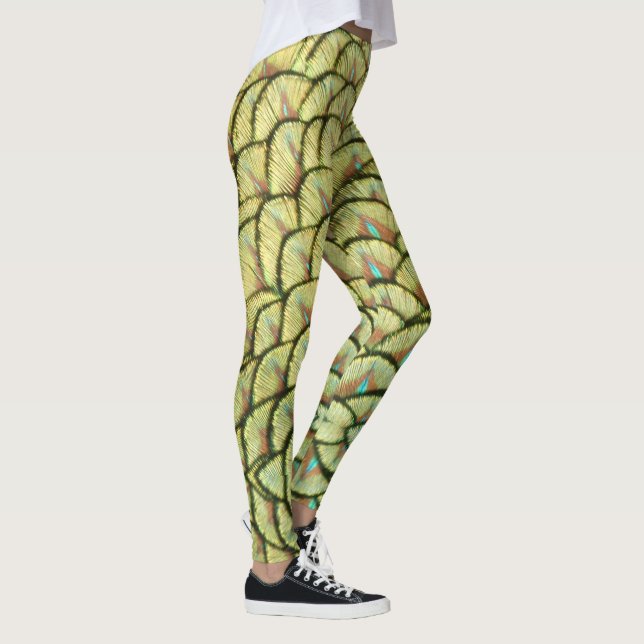 Peacock Feathers Gult Mönster Leging Leggings (Höger)