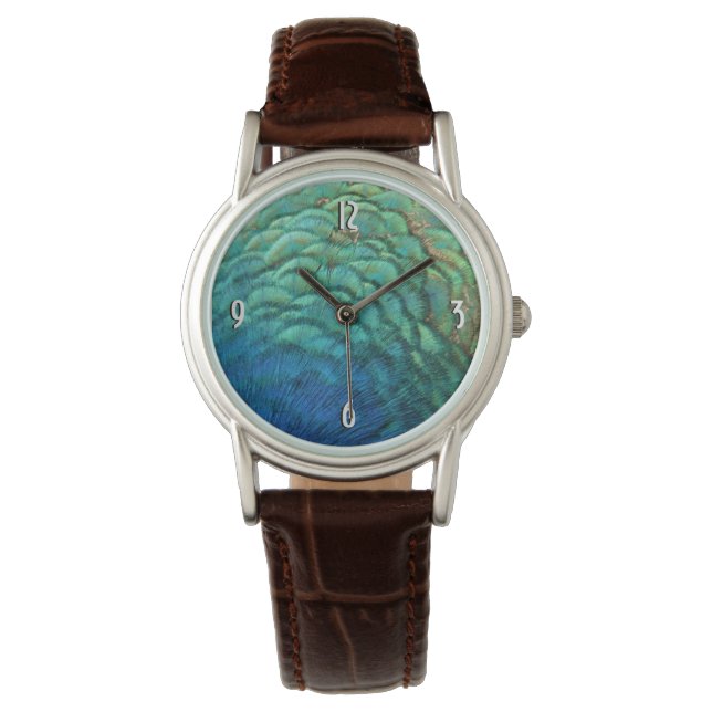 Peacock Feathers I Colorful Abstrakt Nature Design Armbandsur (Framsida)