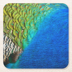 Peacock Feathers IV Colorful Abstrakt Natature Underlägg Papper Kvadrat