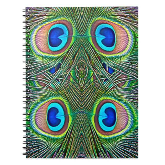 Peacock Feathers Kaleidoscope Skriv ut Anteckningsbok (Framsidan)