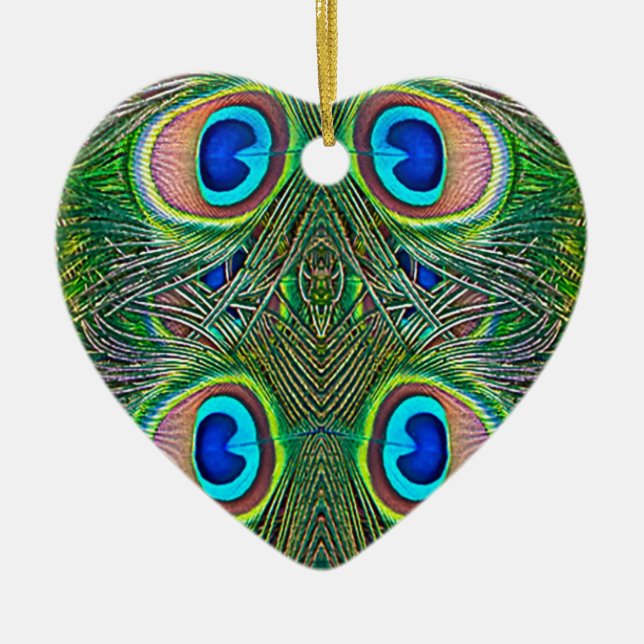 Peacock Feathers Kaleidoscope Skriv ut Julgransprydnad Keramik (Framsidan)