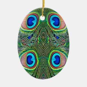 Peacock Feathers Kaleidoscope Skriv ut Julgransprydnad Keramik