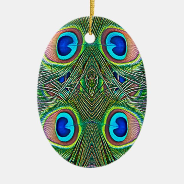 Peacock Feathers Kaleidoscope Skriv ut Julgransprydnad Keramik (Framsidan)