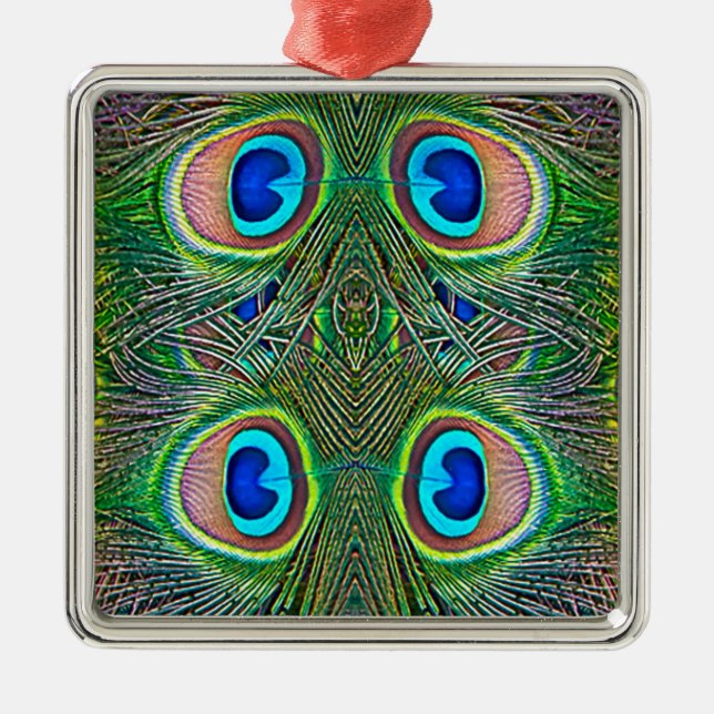 Peacock Feathers Kaleidoscope Skriv ut Julgransprydnad Metall (Framsidan)