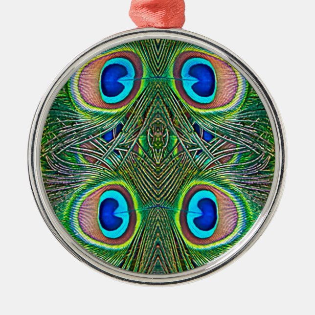 Peacock Feathers Kaleidoscope Skriv ut Julgransprydnad Metall (Framsidan)