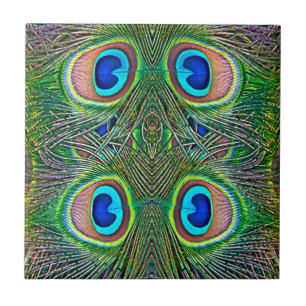 Peacock Feathers Kaleidoscope Skriv ut Kakelplatta