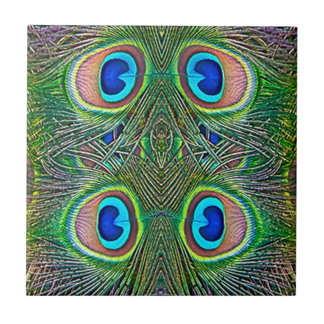 Peacock Feathers Kaleidoscope Skriv ut Kakelplatta (Framsidan)