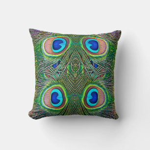 Peacock Feathers Kaleidoscope Skriv ut Kudde