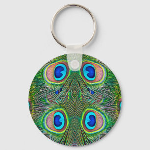 Peacock Feathers Kaleidoscope Skriv ut Nyckelring