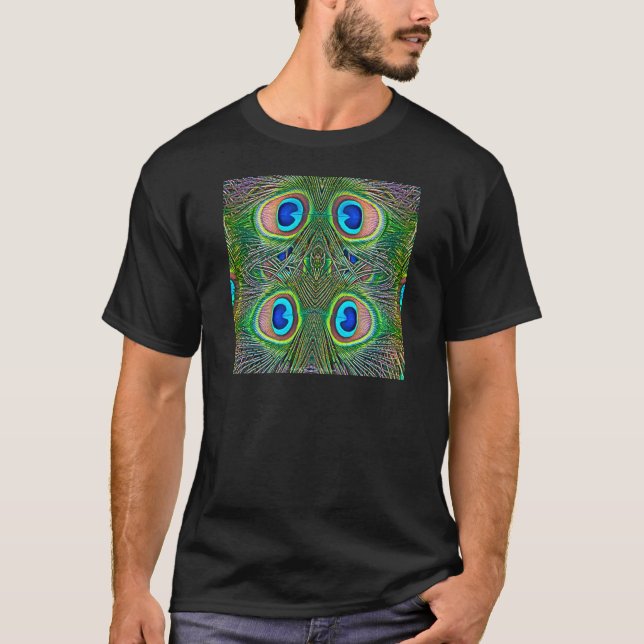 Peacock Feathers Kaleidoscope Skriv ut Tee (Framsida)