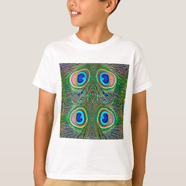Peacock Feathers Kaleidoscope Skriv ut Tee Shirt (Framsida)