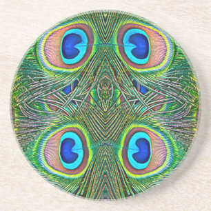 Peacock Feathers Kaleidoscope Skriv ut Underlägg Sandsten
